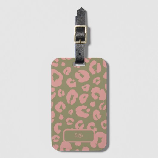 Étiquette À Bagage Motif léopard rose et vert (Devant Vertical)