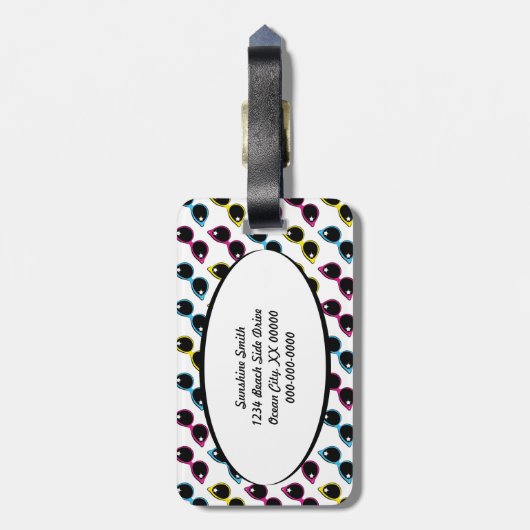 Étiquette À Bagage Motif Lunettes de soleil de chat rétro (Dos Vertical)