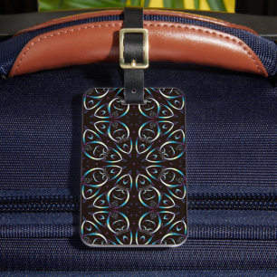 Étiquette À Bagage Motif Mandala en or bleu Lilac
