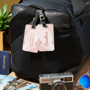 Étiquette À Bagage Motif marbré rose gold et rose saumon personnalisé