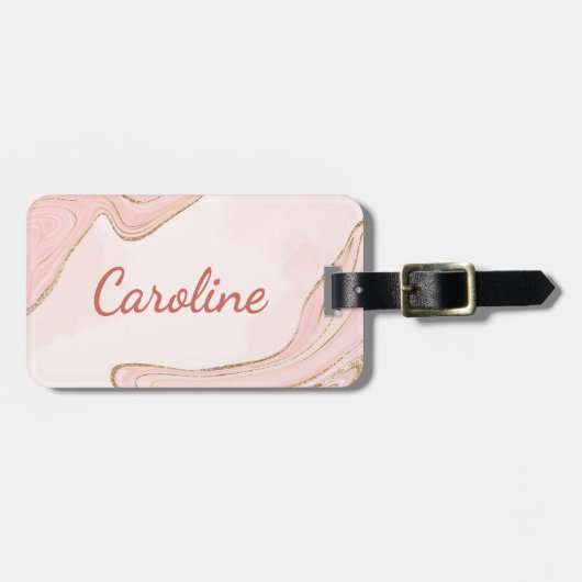 Étiquette À Bagage Motif marbré rose rose rose rose pâle personnalisé (Devant horizontal)