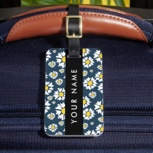 Étiquette À Bagage Motif marguerite, marguerites blanches, Votre nom