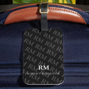 Étiquette À Bagage Motif Masculine blanc simple Monogramme