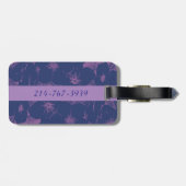 Étiquette À Bagage Motif mauve bleu floral nommé (Dos horizontal)