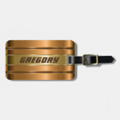 Étiquette À Bagage Motif métal Faux Cuivre Gold Stripes (Devant horizontal)