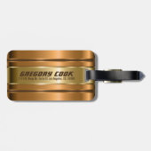 Étiquette À Bagage Motif métal Faux Cuivre Gold Stripes (Dos horizontal)