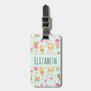 Étiquette À Bagage Motif mignon avec Animaux et Jouets heureux