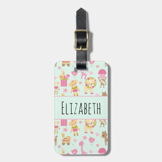 Étiquette À Bagage Motif mignon avec Animaux et Jouets heureux (Devant Vertical)