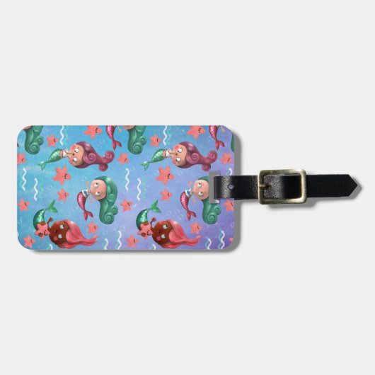 Étiquette À Bagage Motif mignon de sirène (Devant horizontal)