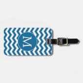 Étiquette À Bagage Motif moderne Monogram Blue Chevron Stripes (Devant horizontal)