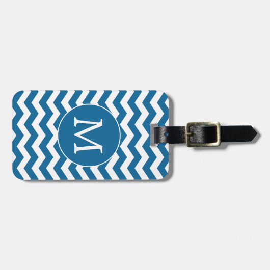 Étiquette À Bagage Motif moderne Monogram Blue Chevron Stripes (Devant horizontal)