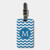 Étiquette À Bagage Motif moderne Monogram Blue Chevron Stripes (Devant Vertical)
