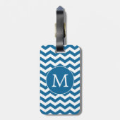 Étiquette À Bagage Motif moderne Monogram Blue Chevron Stripes (Dos Vertical)