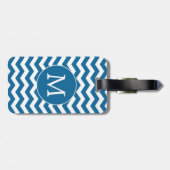 Étiquette À Bagage Motif moderne Monogram Blue Chevron Stripes (Dos horizontal)