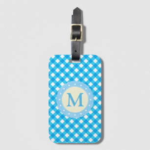 Étiquette À Bagage Motif Monogram Bright Blue En vichy