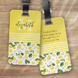 Étiquette À Bagage Motif Monogram Lemon Citrus<br><div class="desc">Un design monogramme élégant avec un motif citron d'agrumes</div>