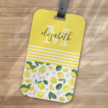 Étiquette À Bagage Motif Monogram Lemon Citrus<br><div class="desc">Un design monogramme élégant avec un motif citron d'agrumes</div>