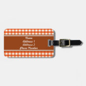 Étiquette À Bagage Motif Monogram Orange et White En vichy (Devant horizontal)