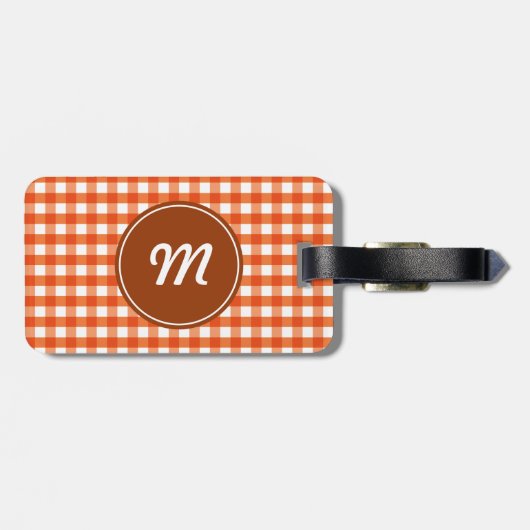 Étiquette À Bagage Motif Monogram Orange et White En vichy (Dos horizontal)