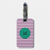Étiquette À Bagage Motif Monogram Purple et Emerald Green Stripes (Dos Vertical)