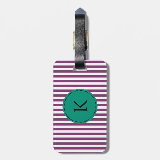 Étiquette À Bagage Motif Monogram Purple et Emerald Green Stripes (Dos Vertical)