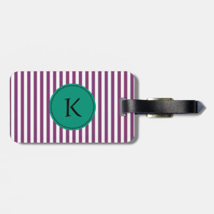 Étiquette À Bagage Motif Monogram Purple et Emerald Green Stripes