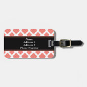 Étiquette À Bagage Motif monogramme Coral rose Quatrefoil (Devant horizontal)