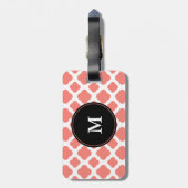 Étiquette À Bagage Motif monogramme Coral rose Quatrefoil (Dos Vertical)