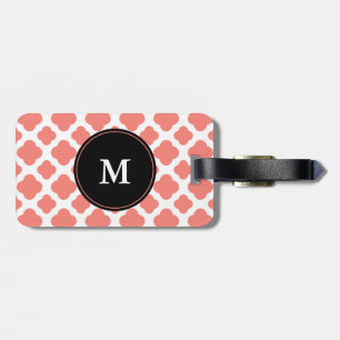 Étiquette À Bagage Motif monogramme Coral rose Quatrefoil