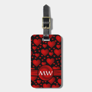 Étiquette À Bagage Motif monogramme de coeur rouge et noir