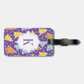 Étiquette À Bagage Motif, monogramme des arbres de Noël violets (Dos horizontal)