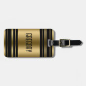 Étiquette À Bagage Motif Monogramme Gold & Black Stripes (Devant horizontal)