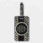 Étiquette À Bagage Motif Monogramme moderne en or et noir (Dos Vertical)
