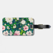 Étiquette À Bagage Motif monogramme vert fleuri et rose (Dos horizontal)