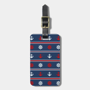 Étiquette À Bagage Motif nautique blanc et bleu rouge