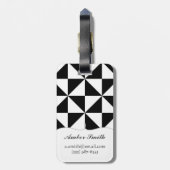 Étiquette À Bagage Motif noir et blanc de triangle (Dos Vertical)