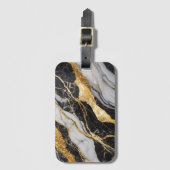 Étiquette À Bagage Motif noir et Marbre blanc avec or (Devant Vertical)