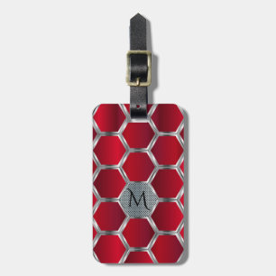 Étiquette À Bagage Motif octogonal métal rouge et argent
