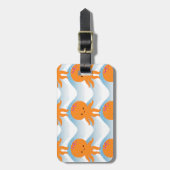 Étiquette À Bagage Motif Octopus Orange Et Vagues Bleues (Devant Vertical)
