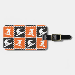 Étiquette À Bagage Motif orange et noir frais de snowboarding