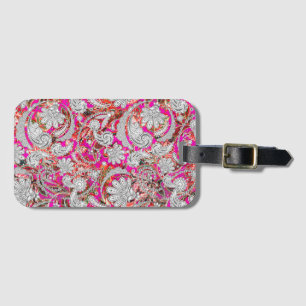 Étiquette À Bagage Motif paisley blanc rose