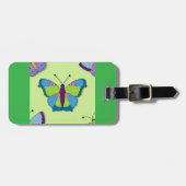 Étiquette À Bagage Motif Papillon Patchwork sur Fond Vert (Devant horizontal)