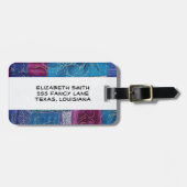 Étiquette À Bagage Motif Patchwork, Arrière - plan Patchwork, Bleu (Devant horizontal)