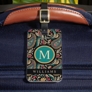 Étiquette À Bagage Motif personnalisé Black Turquoise Blue Green Gold