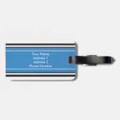 Étiquette À Bagage Motif personnalisé de rayures de noir bleu de (Dos horizontal)