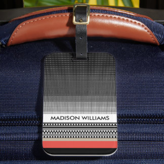 Étiquette À Bagage Motif personnalisé noir blanc rouge pois rayures