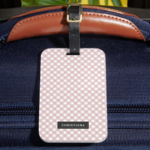 Étiquette À Bagage Motif Plaid Minimaliste Personnalisé Coupé Rose