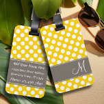 Étiquette À Bagage Motif Polka Dot moderne avec Monogramme<br><div class="desc">Voyagez dans le style avec un design girly avec des points jaunes et blancs. Ajoutez votre nom ou votre monogramme sur le devant et vos autres informations sur le dos.</div>