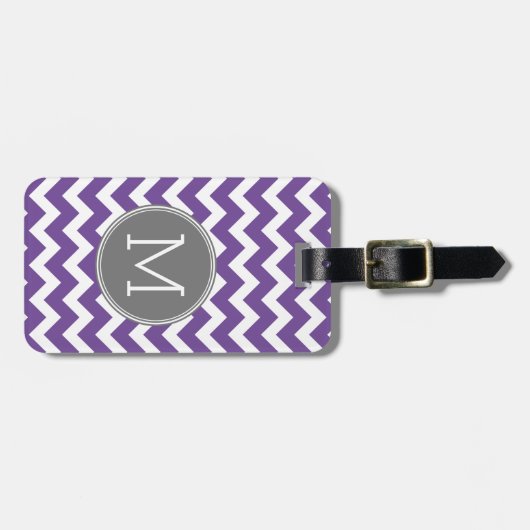 Étiquette À Bagage Motif pourpre et gris Chevron avec Monogram (Devant horizontal)