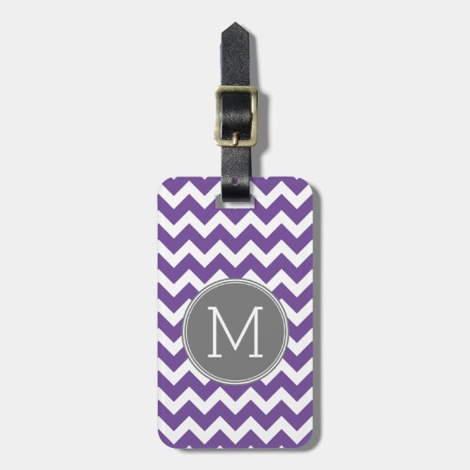 Étiquette À Bagage Motif pourpre et gris Chevron avec Monogram (Devant Vertical)